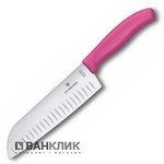 Нож кухонный Victorinox Santoku, волн.лезвие, 17cм, розовый, блистер 6.8526.17L5B