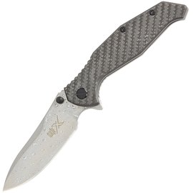 Кишеньковий ніж Skif Adventure X Limited Edition, Damascus, CF (424X-CF-LE), Колір: Оливковий, Марка сталі: S35VN, Матеріал рукояті: Вуглецеве волокно