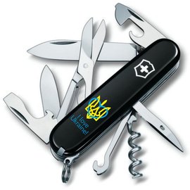 Многофункциональный нож Victorinox Climber Ukraine Трезубец с сердцем + I love Ukraine черный 1.3703.3_T1310u, Принт: Трезубец с сердцем, I love Ukraine
