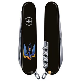 Багатофункціональний ніж Victorinox Huntsman Ukraine Тризуб-Ластівка чорний 1.3713.3_T1230u, Колір: Black, Принт: Тризуб-Ластівка, зображення 2