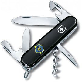 Многофункциональный нож Victorinox Spartan Ukraine Трезубец на щите с лентой черный 1.3603.3_T1070u, Принт: Трезубец на щите с лентой