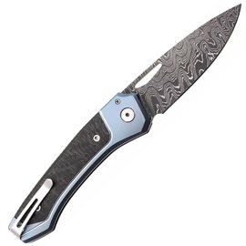 Коллекционный нож Lionsteel Twain Damascus Titanium Carbon Fiber Blue (TW D BL), изображение 2