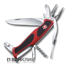 Нож Victorinox Delemont, RangerGrip 74, 130 мм, красный/черный 0.9723.C