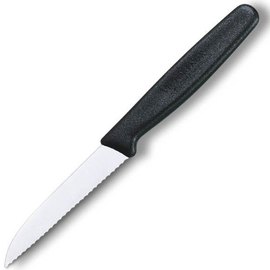 Кухонный нож Victorinox с волнистым лезвием, черный нейлон 5.0433, Цвет : Чёрный, Марка стали: 440А, Материал рукояти: Нейлон