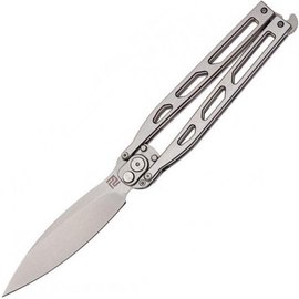 Ніж-метелик (балісонг) Artisan Kinetic Balisong Small silver (1823PLS-SW), Колір: Silver, Марка сталі: D2, Матеріал рукояті: Нержавіюча сталь