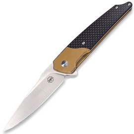Нож Amare Knives "Pocket Peak Folder" золотой 201802, Цвет : Чёрный/Золотой, Марка стали: Sandvik 14C28N, Материал рукояти: Стеклотекстолит (G10)