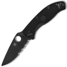 Ніж Spyderco Tenacious Black Blade FRN, полусеррейтор (C122PSBBK)