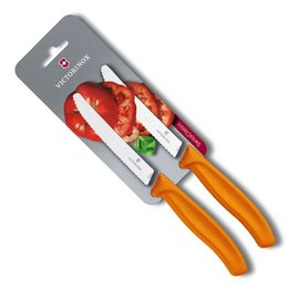 Набір ножів кухонних Victorinox SwissClassic, 11см, волн.лезвіе, 2шт. в блістері, помаранчевий 6.7836.L119B, Колір: Помаранчевий, Марка сталі: 440А, Матеріал рукояті: Пластик