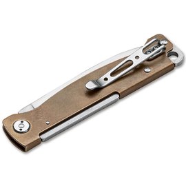 Карманный нож Boker Plus Atlas Brass 01BO853, Цвет : Gold , Марка стали: Sandvik 12C27, Материал рукояти: Латунь, изображение 2