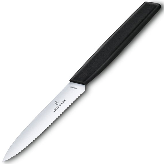Нож кухонный Victorinox Swiss Modern Paring 10см с волн. с черн.ручкой 6.9003.10W