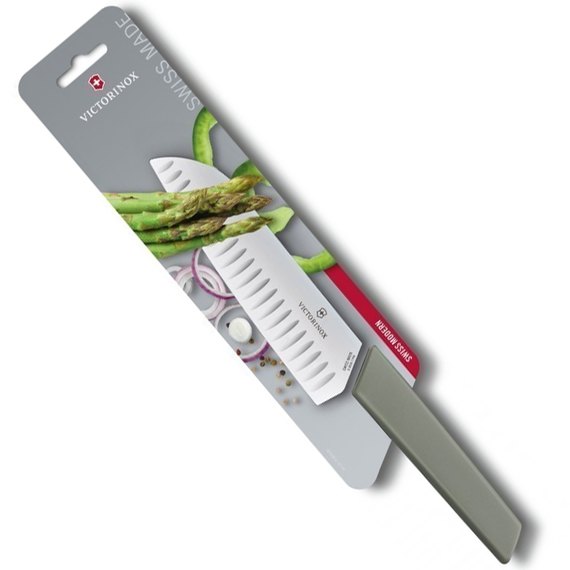 Ніж кухонний Victorinox Swiss Modern Santoku 17см рифл. із зел. ручкою (блістер) 6.9056.17K6B, зображення 3