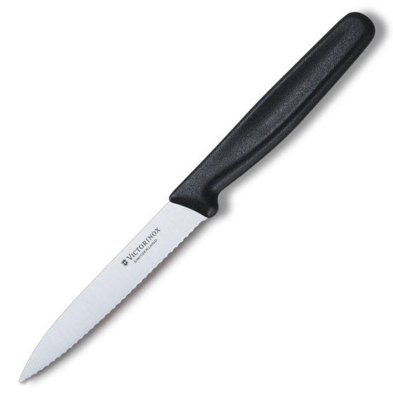 Кухонний ніж Victorinox з хвилястим лезом, чорний нейлон 5.0733, Колір: Чорний, Марка сталі: 440А, Матеріал рукояті: Нейлон