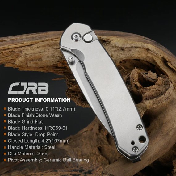 Ніж туристичний CJRB Pyrite SW (J1925-ST), Колір: Сріблястий, зображення 2