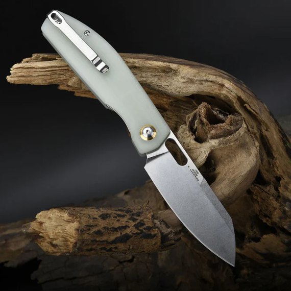 Кишеньковий ніж CJRB Ekko natural green (J1929-NTG), Покриття клинка: SW (Stonewash), Колір: Салатовий, Матеріал рукояті: G-10, зображення 3