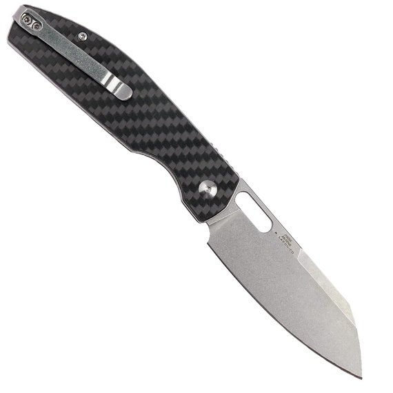 Кишеньковий ніж CJRB Ekko CF (J1929B-CF), Покриття клинка: SW (Stonewash), Колір: Чорний, Матеріал рукояті: Вуглецеве волокно, зображення 2