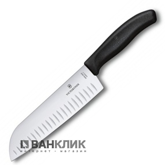 Нож кухонный Victorinox SwissClassic, Santoku, ребр. лезо, 17см, черный блистер 6.8523.17B