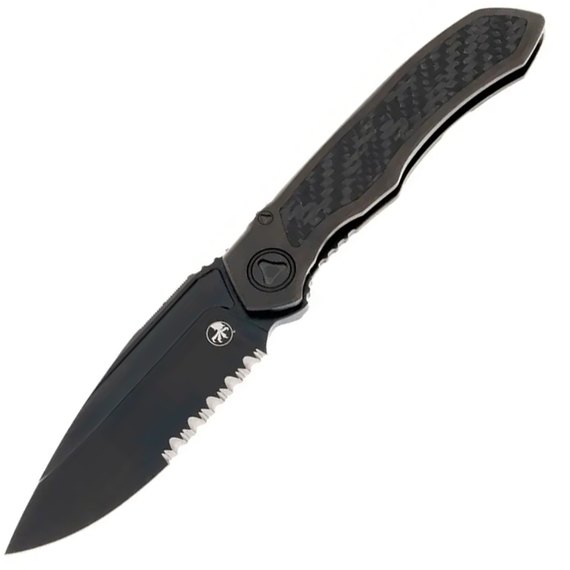 Кишеньковий ніж Microtech Anax Drop Point DLC CF PS (190C-2DLCTCFITI), Тип ріжучої кромки: Напівсеррейтор