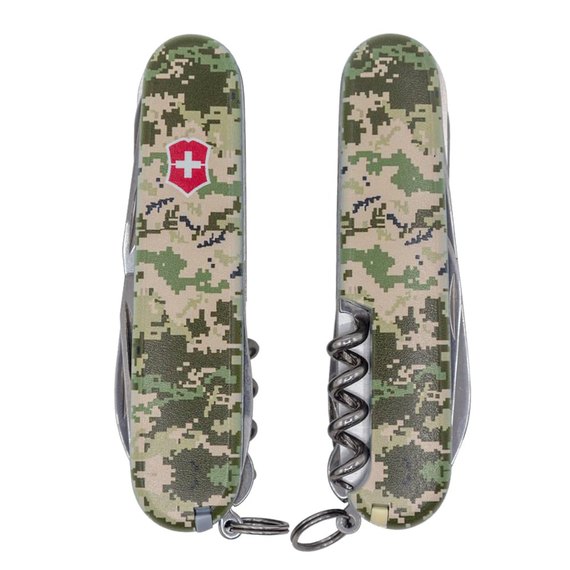 Многофункциональный нож Victorinox Huntsman Army Пиксель с крас. лого 1.3713.3.W3941p, Цвет : Green, Принт: Пиксель с красным лого, изображение 2