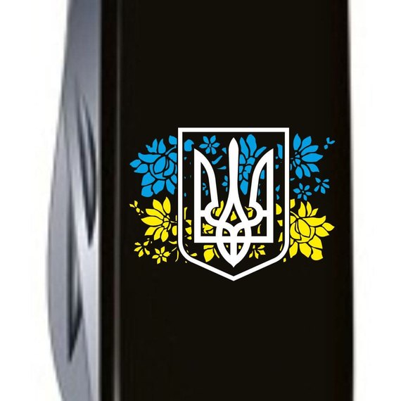 Багатофункціональний ніж Victorinox Huntsman Ukraine Герб України з квітковим прапором чорний 1.3713.3_T1280u, Колір: Black, Принт: Герб Украины с цветочным флагом, зображення 3