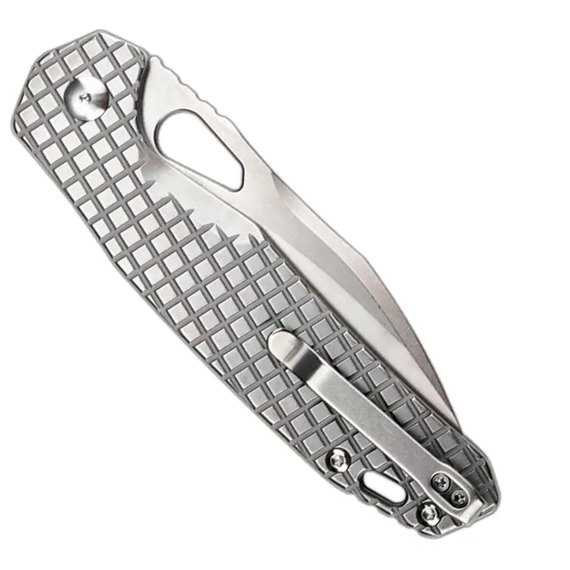 Кишеньковий ніж CJRB Frack Steel Handle (J1931-FST), Покриття клинка: Black, Колір: Silver ribbed, зображення 3