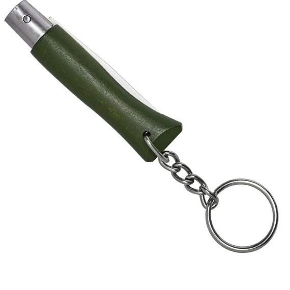 Маленький складной нож Opinel Keychain №4 Inox зеленый (002054), Цвет : Зелёный, Материал рукояти: Бук, изображение 3