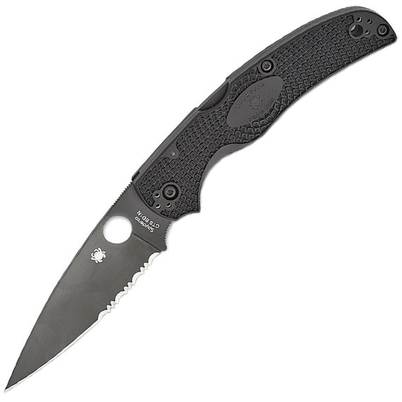 Кишеньковий ніж Spyderco Native Chief Black Blade (C244PSBBK), Покриття клинка: DLC, Колір: Black, Тип ріжучої кромки: Напівсеррейтор