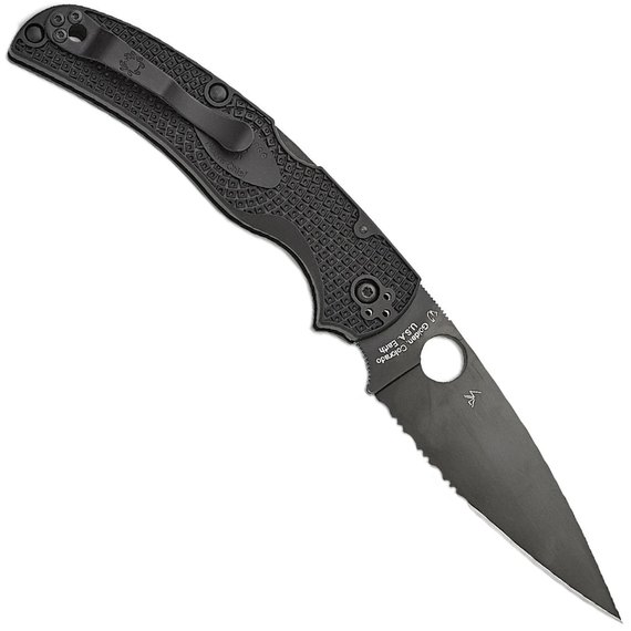 Кишеньковий ніж Spyderco Native Chief Black Blade (C244PSBBK), Покриття клинка: DLC, Колір: Black, Тип ріжучої кромки: Напівсеррейтор, зображення 2