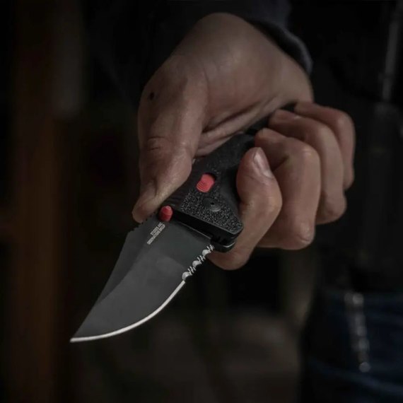Нож туристический SOG Trident AT (11-12-02-41), Покрытие клинка: Black Titanium Nitride, Цвет : Чёрный/Красный, Тип режущей кромки: Полусеррейтор, изображение 8