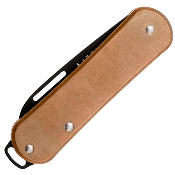 Маленький складний ніж Fox Vulpis Brass BB brown (FX-VP108 OTB), Покриття клинка: Black Idroglider, Колір: Коричневий, Матеріал рукояті: Латунь, зображення 3