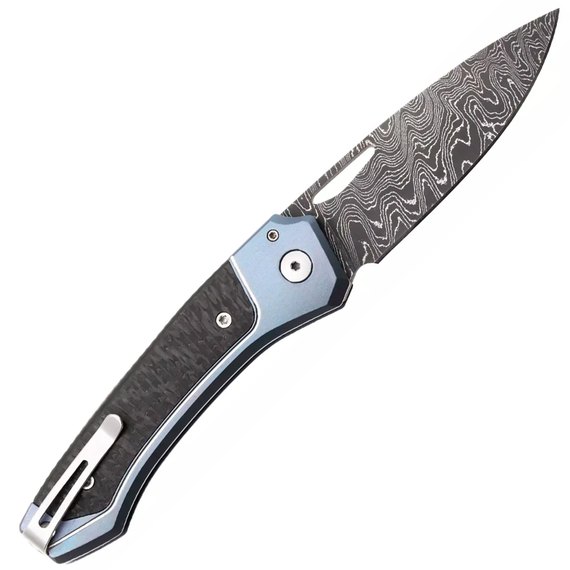 Колекційний ніж Lionsteel Twain Damascus Titanium Carbon Fiber Blue (TW D BL), зображення 2