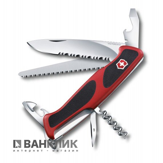 Нож Victorinox Delemont, RangerGrip 155, 130 мм, красный/черный 0.9563.WC