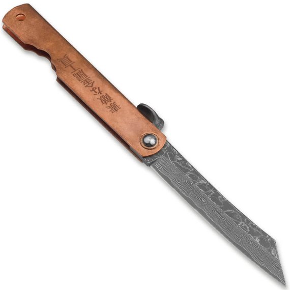 Нож Higonokami Irogane Damascus 01PE315, Цвет : Бронзовый, Марка стали: Дамасская сталь, Материал рукояти: Мідь
